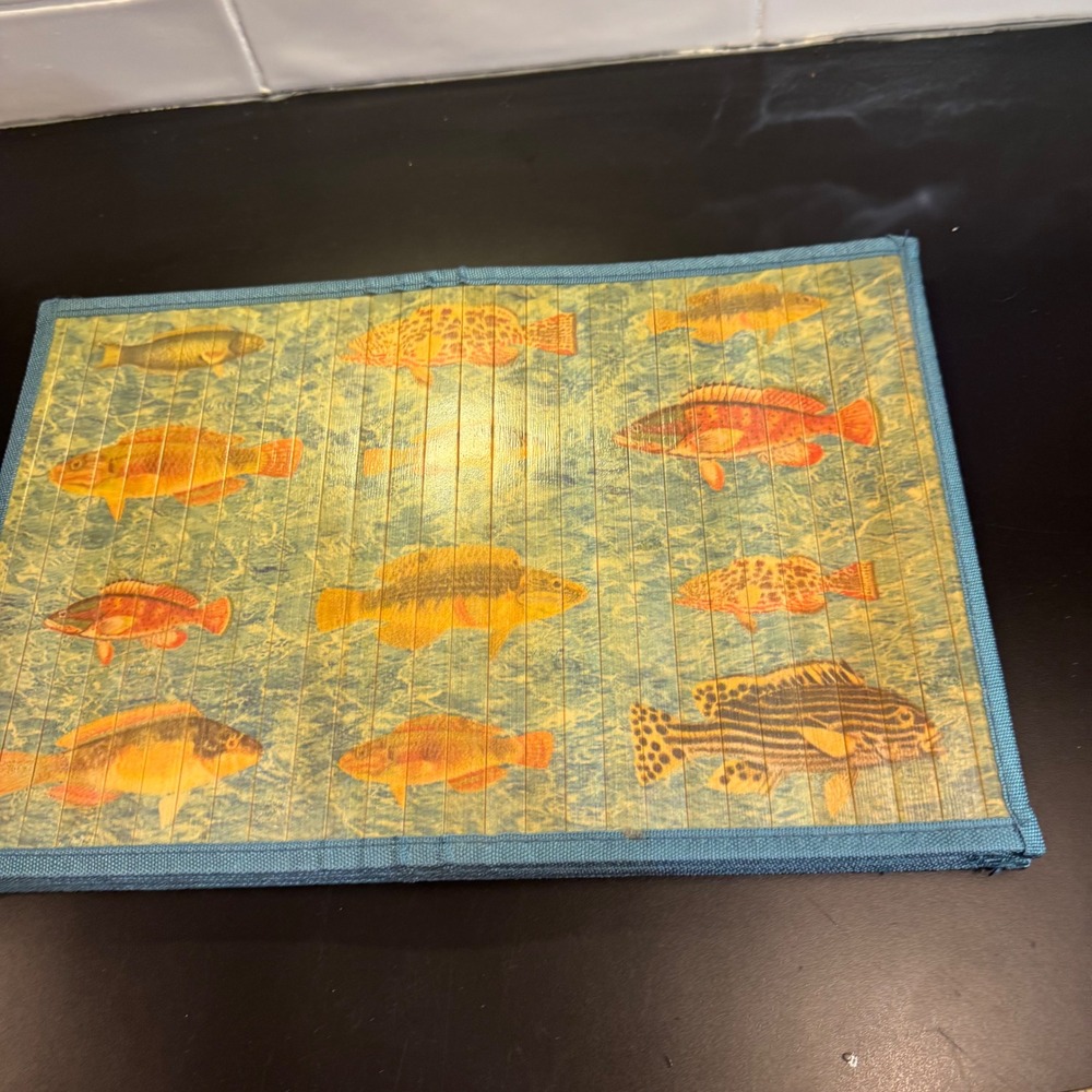 Bamboo Placemats Set of 6 18x12 Blue Tropical Fish Coastal Sea Life Decor